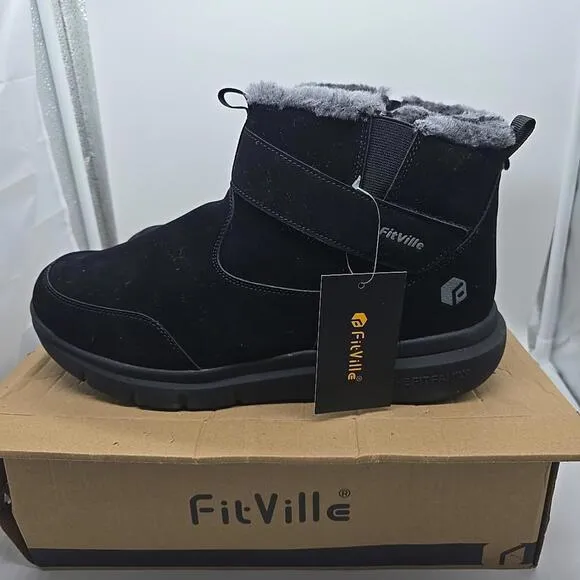 FitVille Men 13 Extra Wide Snow Boots Waterproof Winter Shoes w/ Thick Fur