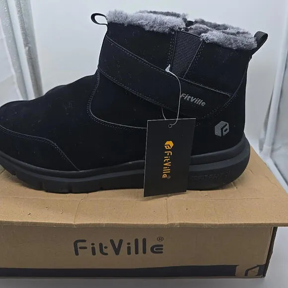 FitVille Men 13 Extra Wide Snow Boots Waterproof Winter Shoes w/ Thick Fur