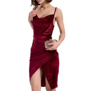 Flamingals Velvet Dress V Neck Spaghetti Strap Bodycon Wedding Birthday Ruched M