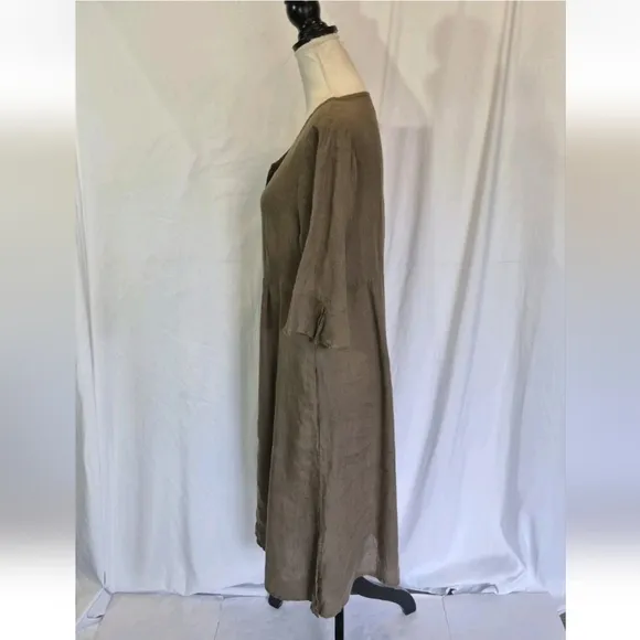 Flax Brown Womens Linen Dress Small Flowy Designer Beach