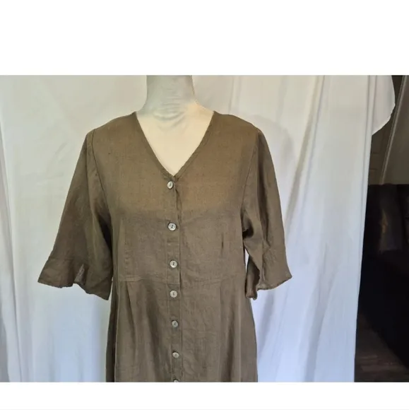 Flax Brown Womens Linen Dress Small Flowy Designer Beach