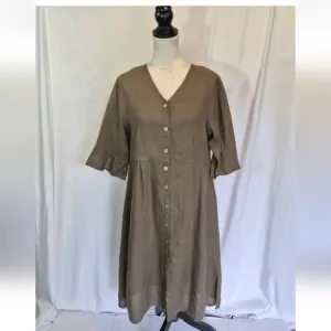 Flax Brown Womens Linen Dress Small Flowy Designer Beach