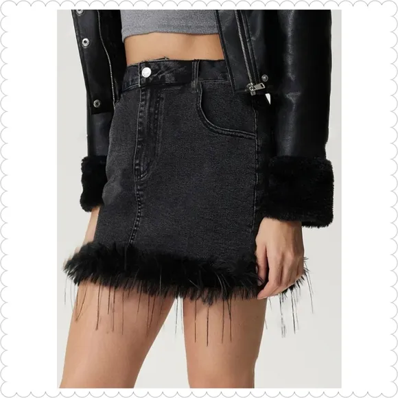 Flirty Plush Hem Mini Jean Skirt