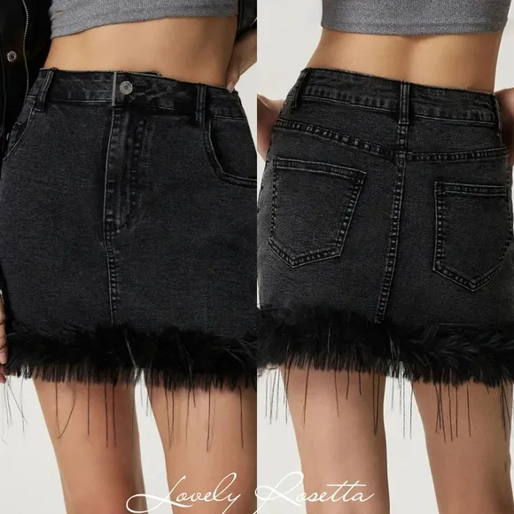 Flirty Plush Hem Mini Jean Skirt