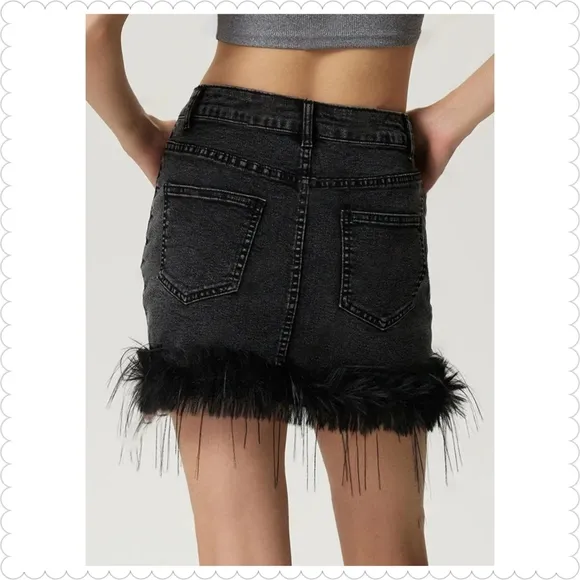 Flirty Plush Hem Mini Jean Skirt