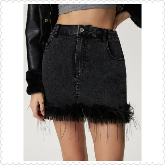 Flirty Plush Hem Mini Jean Skirt