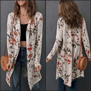 Floral Open Front Longline Cardigan