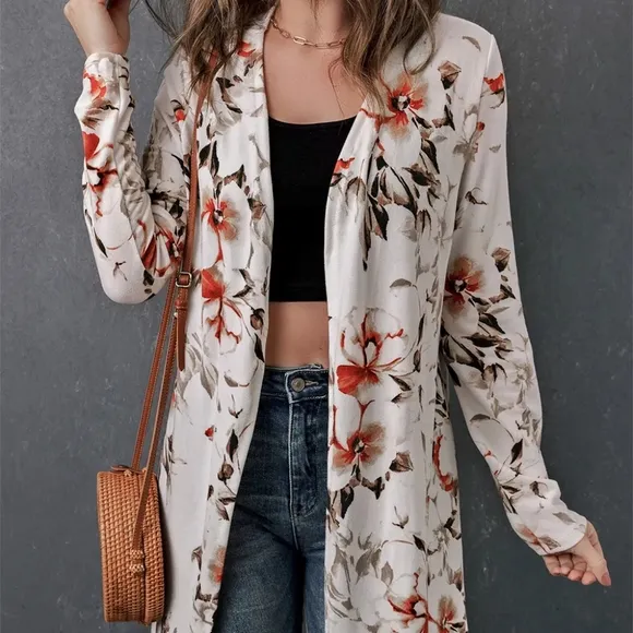 Floral Open Front Longline Cardigan