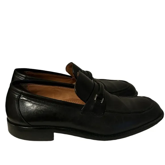 Floreshim Mens Black Leather Loafers Slip On Shoes Made in Italy Size 8