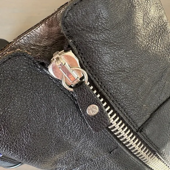 Fly London Black Silver Leather Wedge Bootie Yex668 Fold Down 37 UK/6.5 US