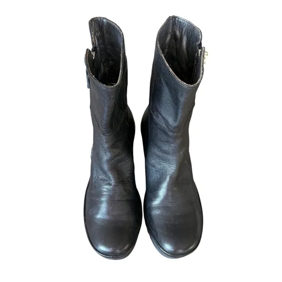 Fly London Black Silver Leather Wedge Bootie Yex668 Fold Down 37 UK/6.5 US