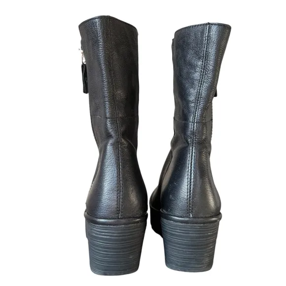 Fly London Black Silver Leather Wedge Bootie Yex668 Fold Down 37 UK/6.5 US