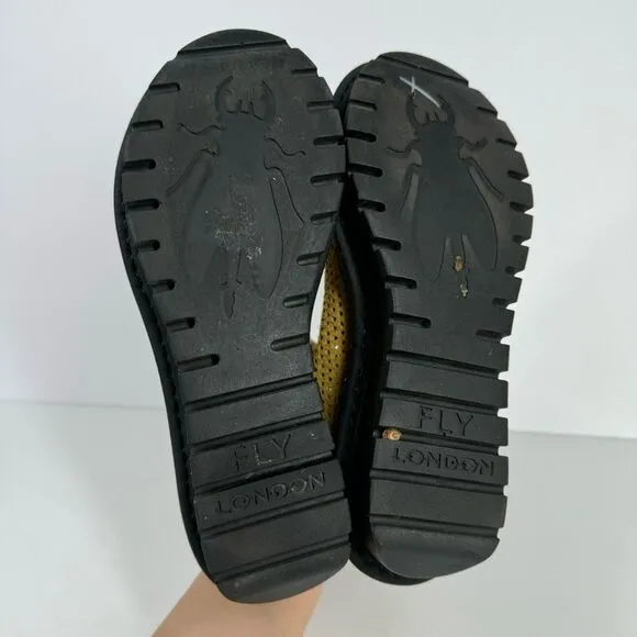 Fly London Golden Yellow Lace Up Perforated Shoes Wedge Platform Moccasin EU 37