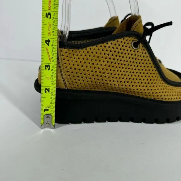Fly London Golden Yellow Lace Up Perforated Shoes Wedge Platform Moccasin EU 37