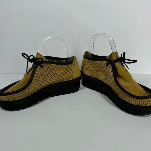 Fly London Golden Yellow Lace Up Perforated Shoes Wedge Platform Moccasin EU 37
