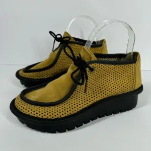 Fly London Golden Yellow Lace Up Perforated Shoes Wedge Platform Moccasin EU 37