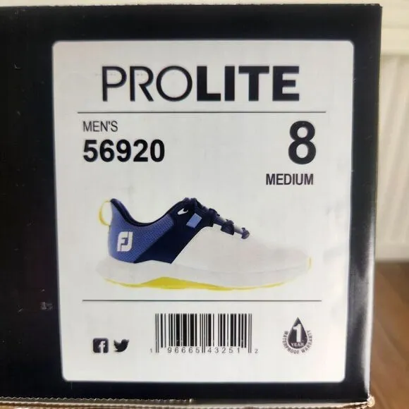 Footjoy FJ ProLite 56920 Men's 8M White Blue Athletic Sport Spikeless Golf Shoes