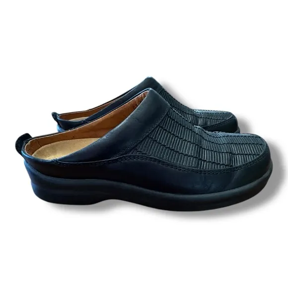 Footprints by Birkenstock Woven Black Leather Slip On Shoes Comfort EU 37 US 6