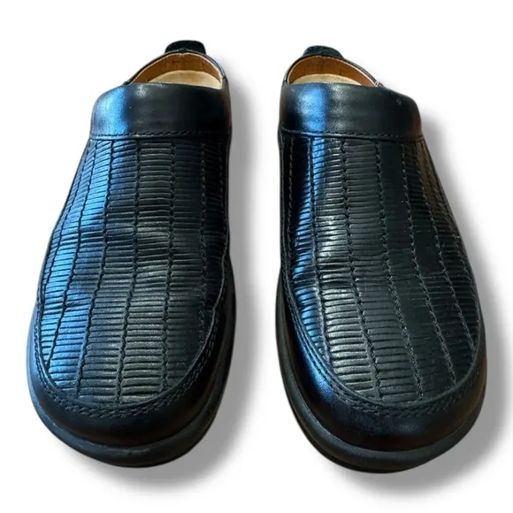 Footprints by Birkenstock Woven Black Leather Slip On Shoes Comfort EU 37 US 6