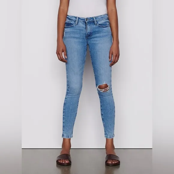 Frame Jeans Le Skinny de Jeanne Degradable in Handcrafted Destruct 30