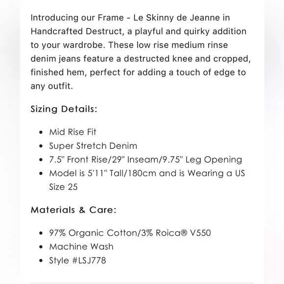 Frame Jeans Le Skinny de Jeanne Degradable in Handcrafted Destruct 30