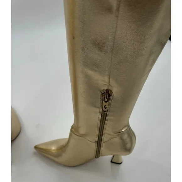 Franco Sarto Alta Gold Knee-High Pointed-Toe Boots  Heels Size 6.5