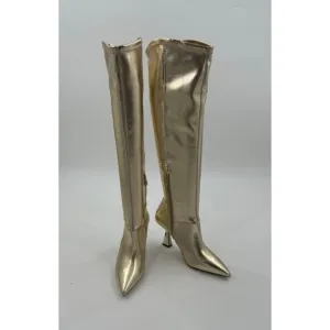 Franco Sarto Alta Gold Knee-High Pointed-Toe Boots  Heels Size 6.5