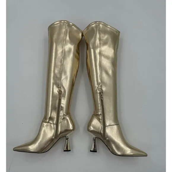 Franco Sarto Alta Gold Knee-High Pointed-Toe Boots  Heels Size 6.5