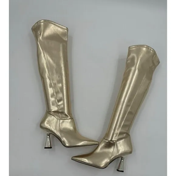 Franco Sarto Alta Gold Knee-High Pointed-Toe Boots  Heels Size 6.5