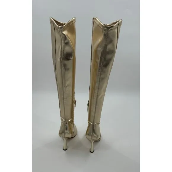 Franco Sarto Alta Gold Knee-High Pointed-Toe Boots  Heels Size 6.5