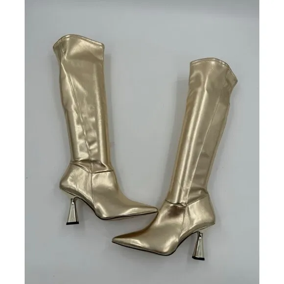 Franco Sarto Alta Gold Knee-High Pointed-Toe Boots  Heels Size 6.5