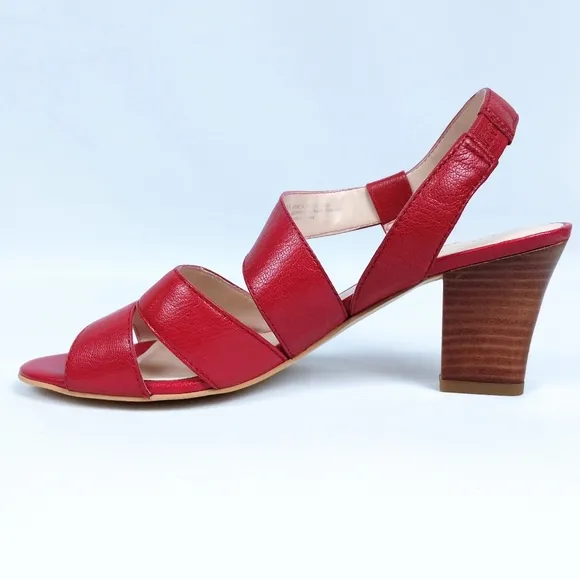 Franco Sarto Warwick Strappy Open Toe Leather Sandals 3&quot; Stacked Heel Red size 7