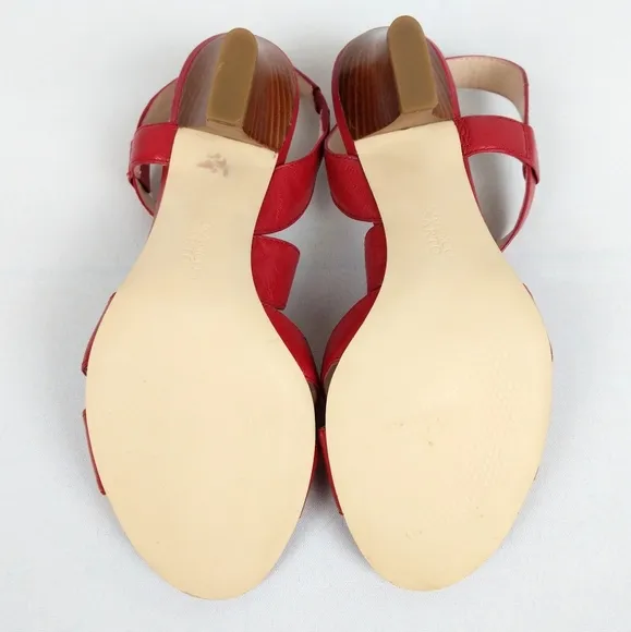 Franco Sarto Warwick Strappy Open Toe Leather Sandals 3&quot; Stacked Heel Red size 7