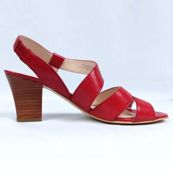 Franco Sarto Warwick Strappy Open Toe Leather Sandals 3&quot; Stacked Heel Red size 7