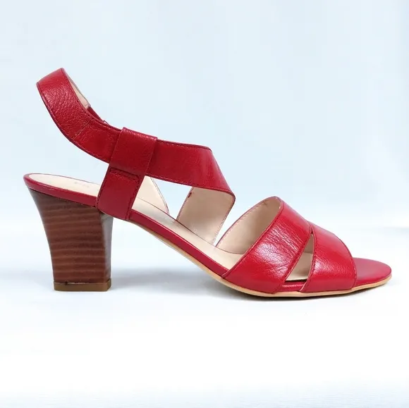 Franco Sarto Warwick Strappy Open Toe Leather Sandals 3&quot; Stacked Heel Red size 7