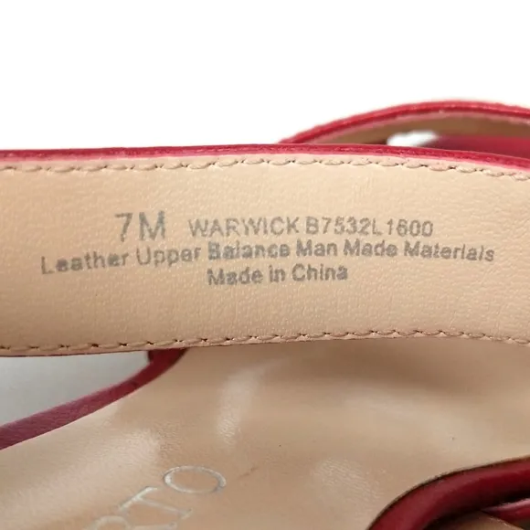 Franco Sarto Warwick Strappy Open Toe Leather Sandals 3&quot; Stacked Heel Red size 7