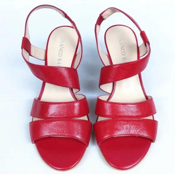 Franco Sarto Warwick Strappy Open Toe Leather Sandals 3&quot; Stacked Heel Red size 7