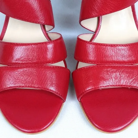 Franco Sarto Warwick Strappy Open Toe Leather Sandals 3&quot; Stacked Heel Red size 7