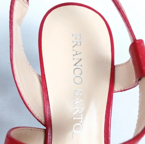 Franco Sarto Warwick Strappy Open Toe Leather Sandals 3&quot; Stacked Heel Red size 7