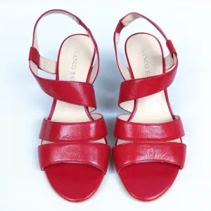 Franco Sarto Warwick Strappy Open Toe Leather Sandals 3&quot; Stacked Heel Red size 7