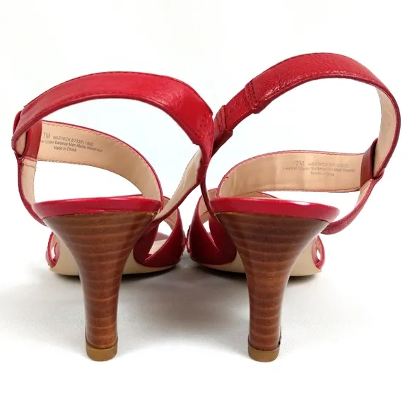 Franco Sarto Warwick Strappy Open Toe Leather Sandals 3&quot; Stacked Heel Red size 7