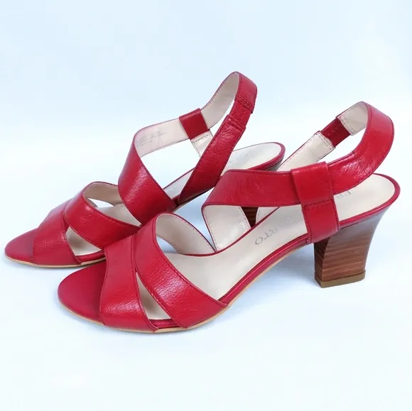 Franco Sarto Warwick Strappy Open Toe Leather Sandals 3&quot; Stacked Heel Red size 7