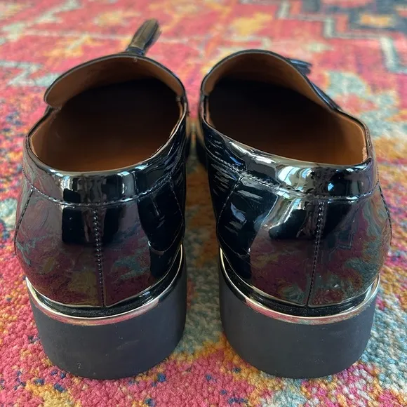Franco Sarto | Women’s black Carolynn faux patent leather tassel toe loafers 8.5