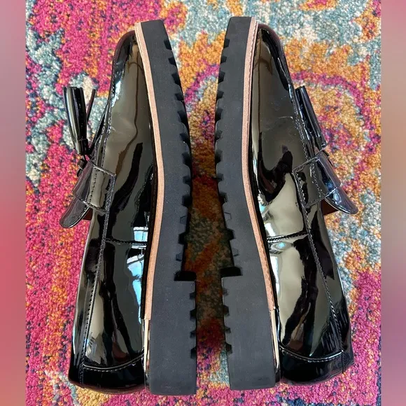 Franco Sarto | Women’s black Carolynn faux patent leather tassel toe loafers 8.5