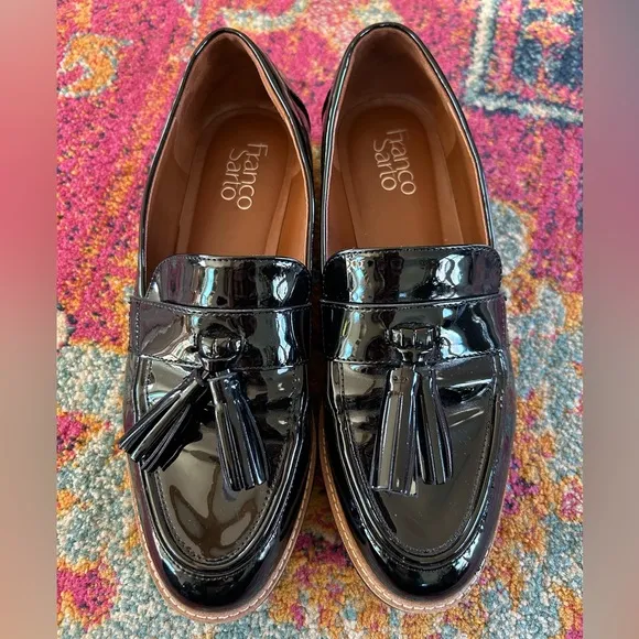 Franco Sarto | Women’s black Carolynn faux patent leather tassel toe loafers 8.5