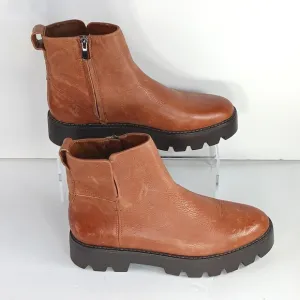 FRANCO SARTO Women’s Brown Leather Billie Ankle Zip Lug Sole Boots Size 10M