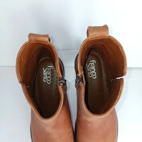 FRANCO SARTO Women’s Brown Leather Billie Ankle Zip Lug Sole Boots Size 10M