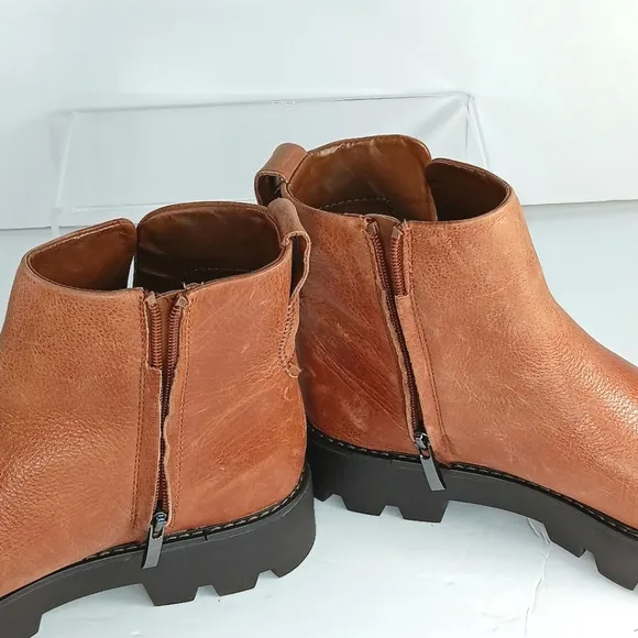 FRANCO SARTO Women’s Brown Leather Billie Ankle Zip Lug Sole Boots Size 10M