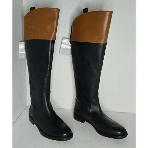 Franco Sarto Womens Meyer 2 Leather Wide Calf Knee-High Boots Black/Cognac Sz 6