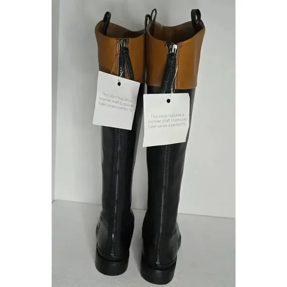 Franco Sarto Womens Meyer 2 Leather Wide Calf Knee-High Boots Black/Cognac Sz 6